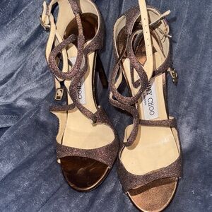 Jimmy Choo Glittery Brown Strappy Heels